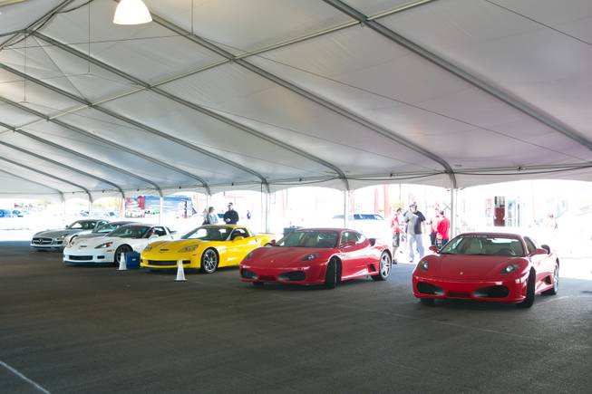 A view of some of the high performance sports cars available to drive at Exotics Racing Las Vegas, Thursday Oct. 25, 2012.